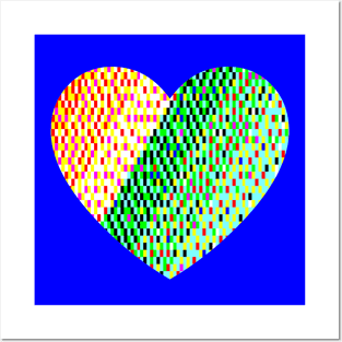 Retro Pixel Heart Green and Yellow Posters and Art